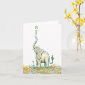 Éléphant chanceux - carte de note - 4" x 5,6" (Fleur jaune)