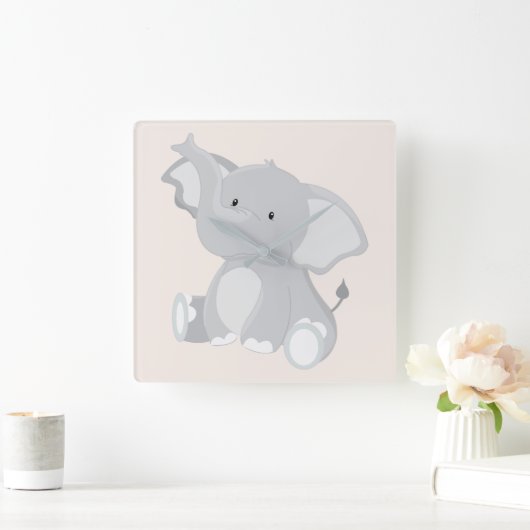 Elephant Charm Vierkante Klok (Huis)