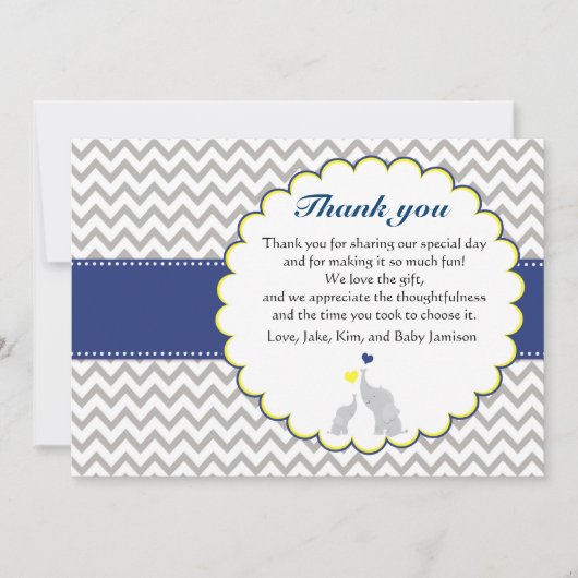 Elephant Chevron Baby shower bedankkaart (Voorkant)