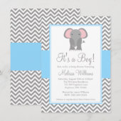 Elephant Chevron Light Blue Grey Baby shower Kaart (Voorkant / Achterkant)