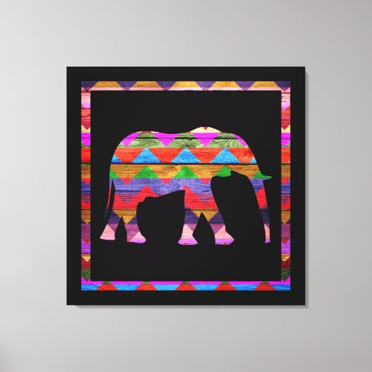 Elephant Chevron Pattern on Wood Canvas Afdruk (Voorkant)