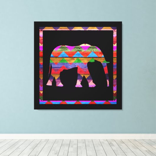 Elephant Chevron Pattern on Wood Canvas Afdruk (Insitu (Houten vloer))
