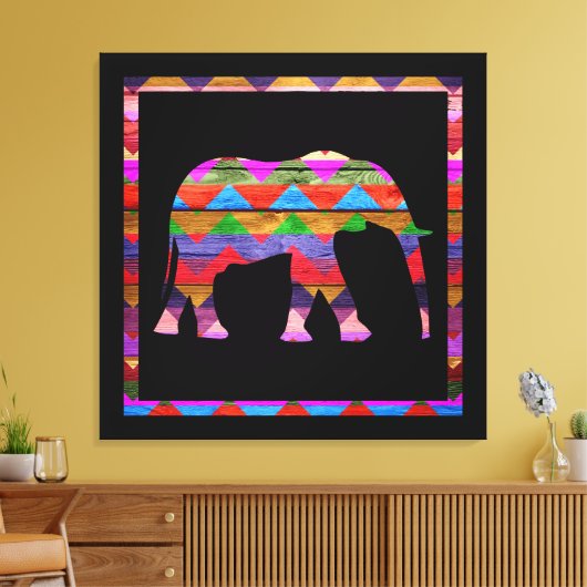Elephant Chevron Pattern on Wood Canvas Afdruk (Insitu (Woonkamer))