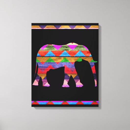 Elephant Chevron Pattern on Wood Canvas Afdruk (Voorkant)