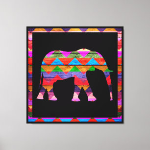 Elephant Chevron Pattern on Wood Canvas Afdruk