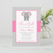 Elephant Chevron Pink Grey Girl Baby shower Kaart (Staand voorkant)