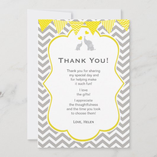 Elephant Chevron Yellow Baby shower Hartelijk dank Bedankkaart (Voorkant)
