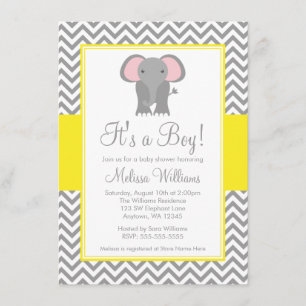 Elephant Chevron Yellow Grey Baby shower Kaart