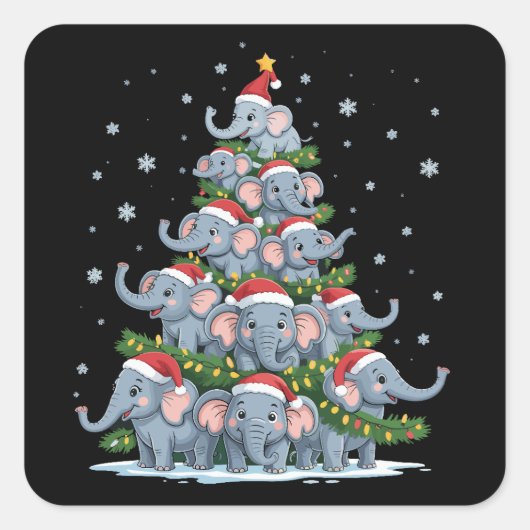 Elephant Christmas Tree Funny Cute Elephant Vierkante Sticker (Voorkant)