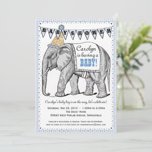 Elephant Circus Parade Baby shower Kaart (Staand voorkant)