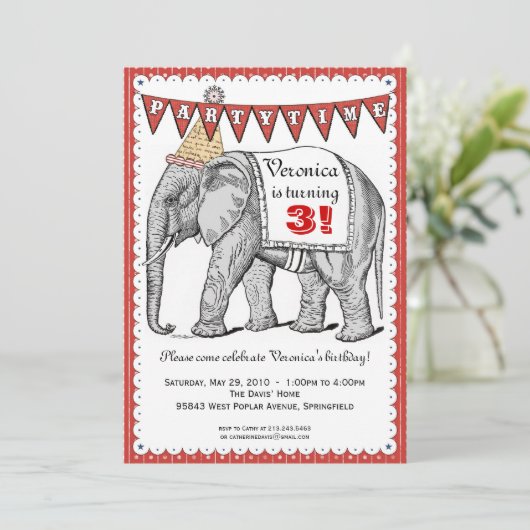 Elephant Circus Parade-uitnodiging - Rood Kaart (Staand voorkant)