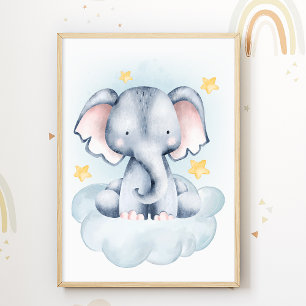 Elephant Cloud Nursery Poster Kids Room Imprimer