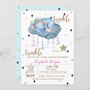 Elephant Cloud, Twinkle Little Star-Baby shower Kaart