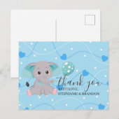 Elephant Coeurs Bleus Ballons Cartes de remercieme (Devant / Derrière)