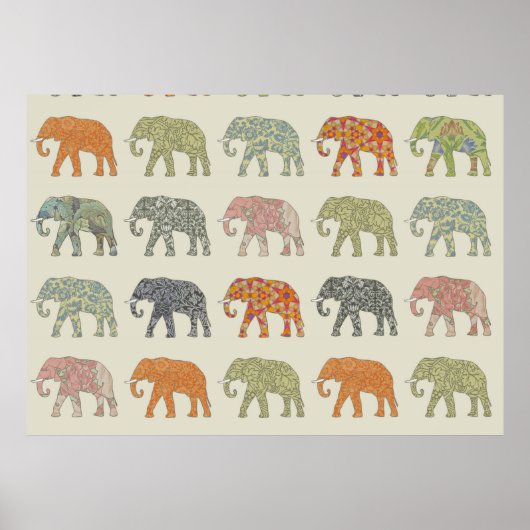 Elephant Colorful Animal Patroon Poster (Voorkant)
