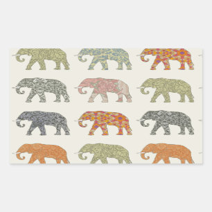 Elephant Colorful Animal Patroon Rechthoekige Sticker