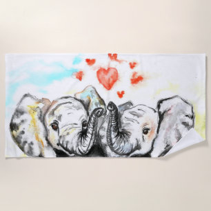 Eléphant Couple Beach Serviette Love Peinture