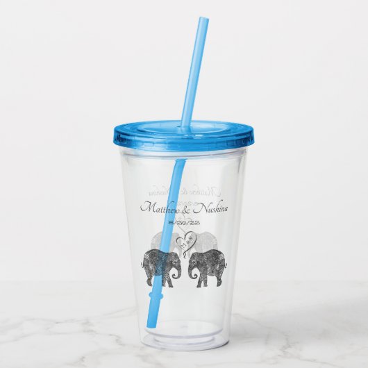 Elephant Couple Tons of Love Custom Wedding Acryl Drinkbeker (Achterkant)