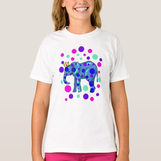 Eléphant couronné avec T-shirt Pois fille (Devant)