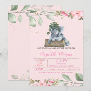 Elephant Cute Elephant, Verlof, Floral Baby shower Kaart