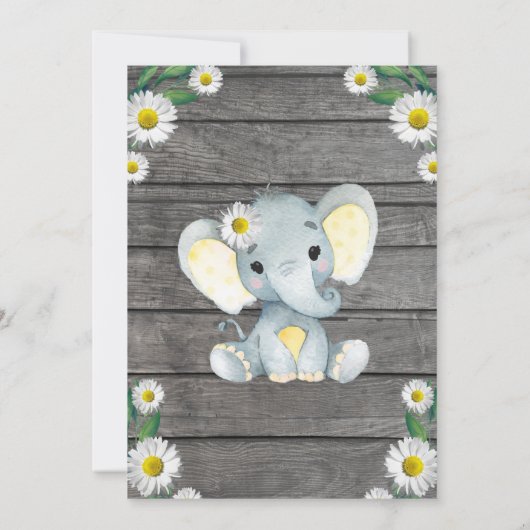 Elephant Daisy Baby shower Invitation, rustisch Kaart (Achterkant)