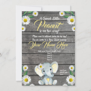 Elephant Daisy Baby shower Invitation, rustisch Kaart