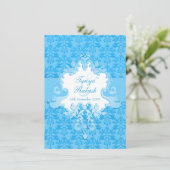 Elephant damask aqua blue bruiloft uitnodiging (Staand voorkant)