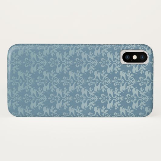 Elephant damask blue patterned iPhone case (Achterkant (horizontaal))