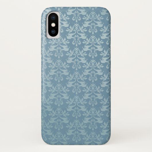 Elephant damask blue patterned iPhone case (Achterkant)