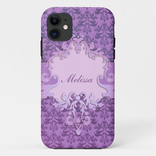 Elephant damask lila name iphone case (Achterkant)