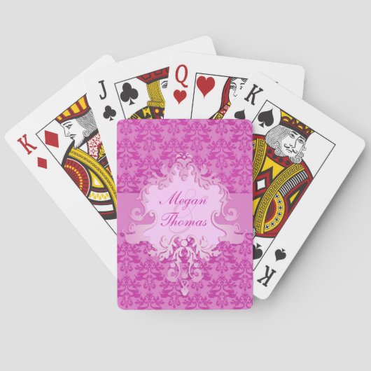 Elephant damask mauve bruiloft genaamd speelkaarte speelkaarten (Achterkant)