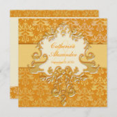 Eléphant damask or & crème mariage invitation carr (Devant / Derrière)