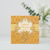 Eléphant damask or & crème mariage invitation carr (Debout devant)