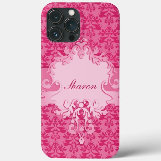 Elephant damask roze korte naam ipad case (Achterkant)