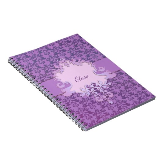 Eléphant damask violet carnet personnalisé (Côté Droit)