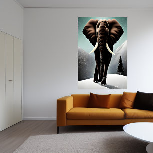 Eléphant dans la montagne enneigée   AI Art Poster