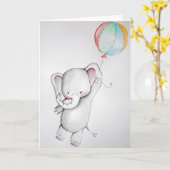 Éléphant de bébé avec la carte de voeux de ballon (Fleur jaune)