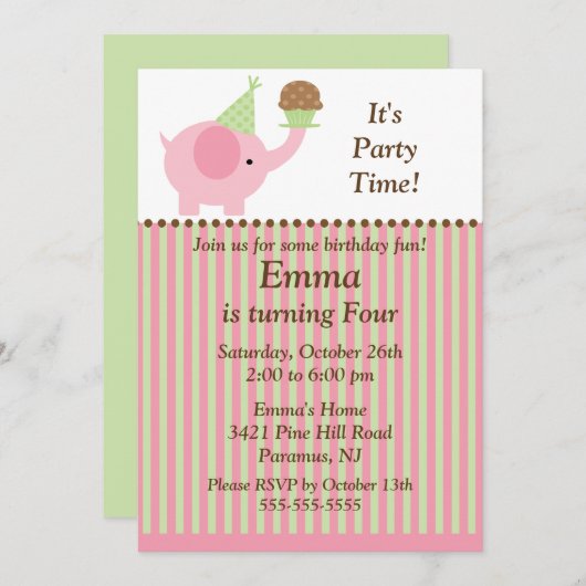 Éléphant de bébé et invitation mignons (Devant / Derrière)