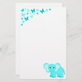 Éléphant de bébé et papeterie mignons de papillons (Devant / Derrière)
