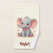 Éléphant de bébé mignon avec un nœud rose (Serviette à main)