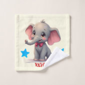 Éléphant de bébé mignon avec un nœud rouge (Gant de toilette)