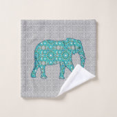 Eléphant de Fleur Mandala, Turquoise, Gris & Blanc (Gant de toilette)