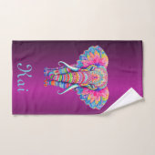 Eléphant de Mandala coloré avec nom Customisé (Serviette à main)