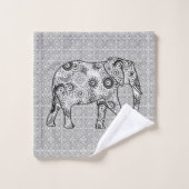 Éléphant de remous de fractale, gris, noir et (Gant de toilette)