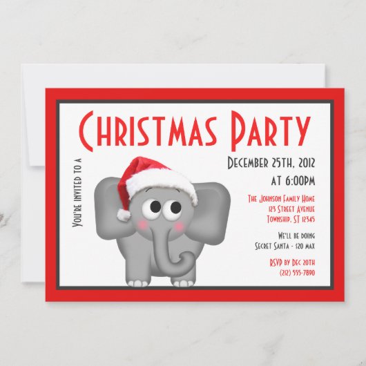 Eléphant de Santa Hat - Invitations de Noël (Devant)