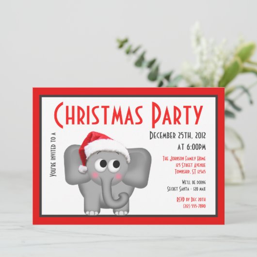 Eléphant de Santa Hat - Invitations de Noël (Debout devant)