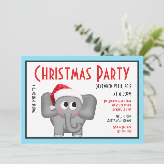 Eléphant de Santa Hat - Invitations de Noël (Debout devant)