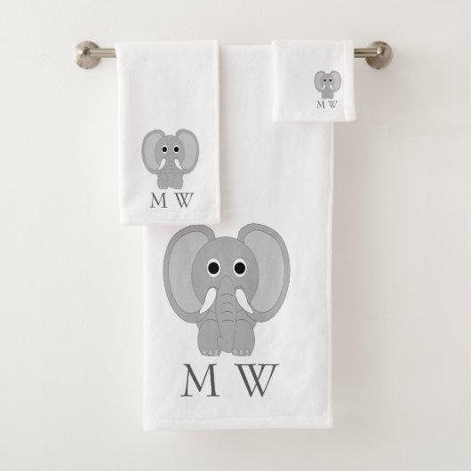 Elephant Design Monogrammed Bad Handdoek (Insitu)