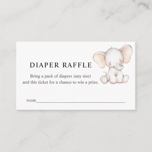 Elephant Diaper Raffle Ticket voor Baby shower Informatiekaartje (Voorkant)