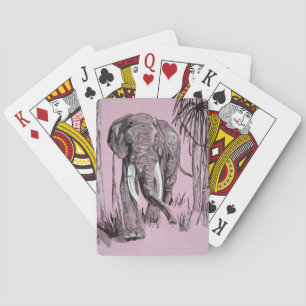 Elephant die door gegoten savanna in roze rolt speelkaarten